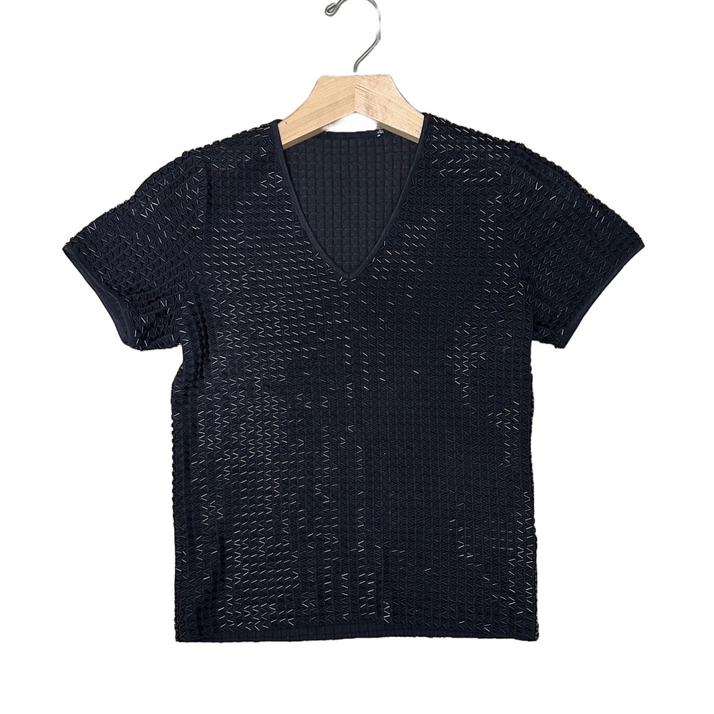 Black V-Neck Beaded Top